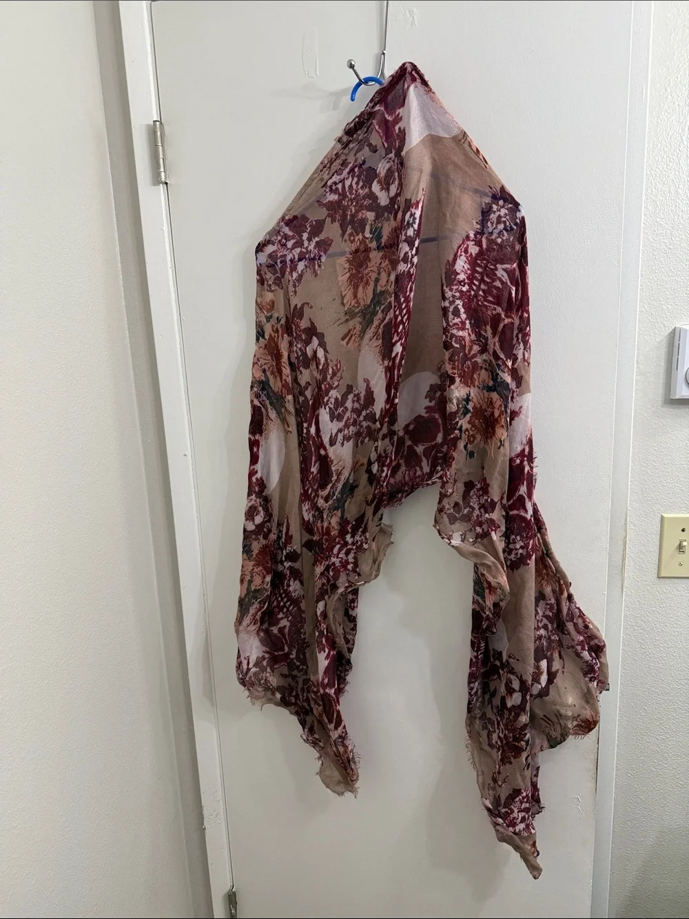 Mossimo Supply Co. Burgundy and Beige Floral Sheer Scarf/Shawl